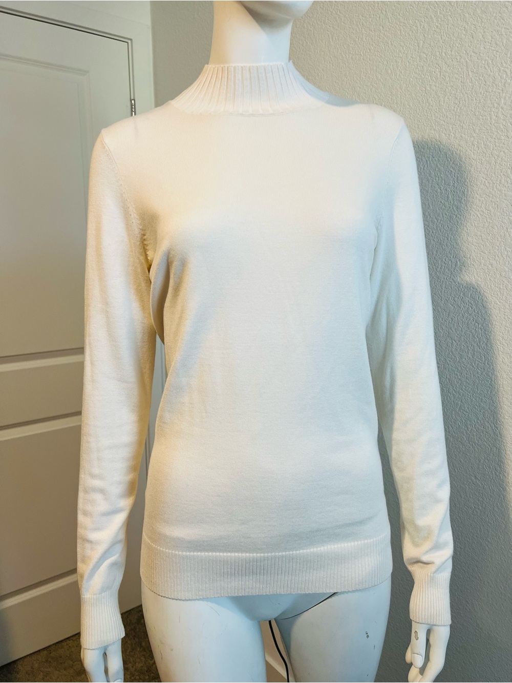 DKNY Cream Ribbed Mock Neck Sweater